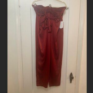 NWT Eloquii Red Satin-y Paper Bag Waist Pants with Sash, Size 14